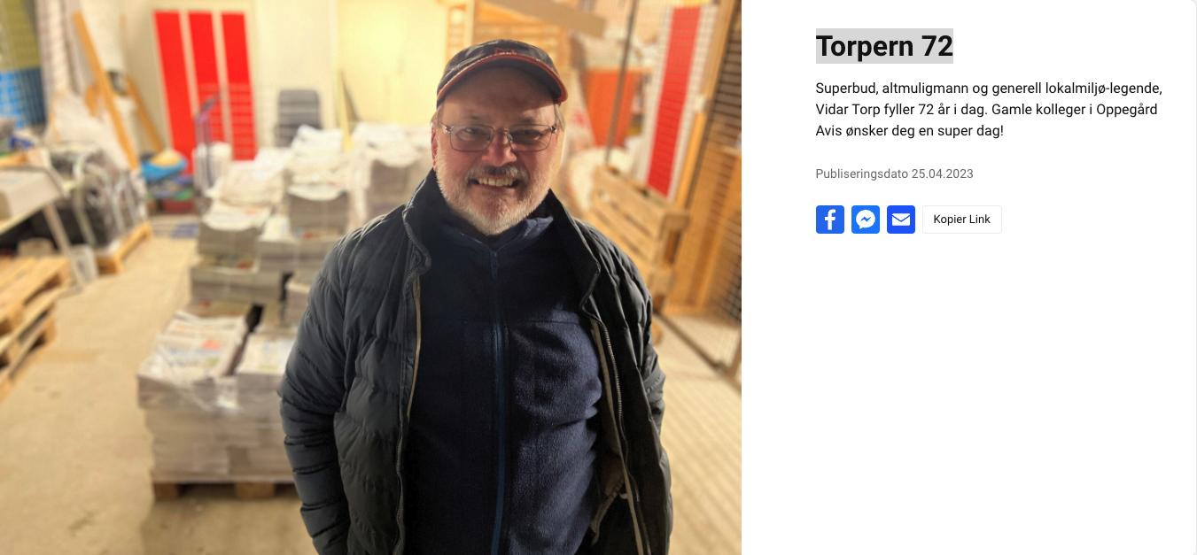 Artikkelbilde til artikkelen Klubbmester Vidar Torp 72 år 25. april